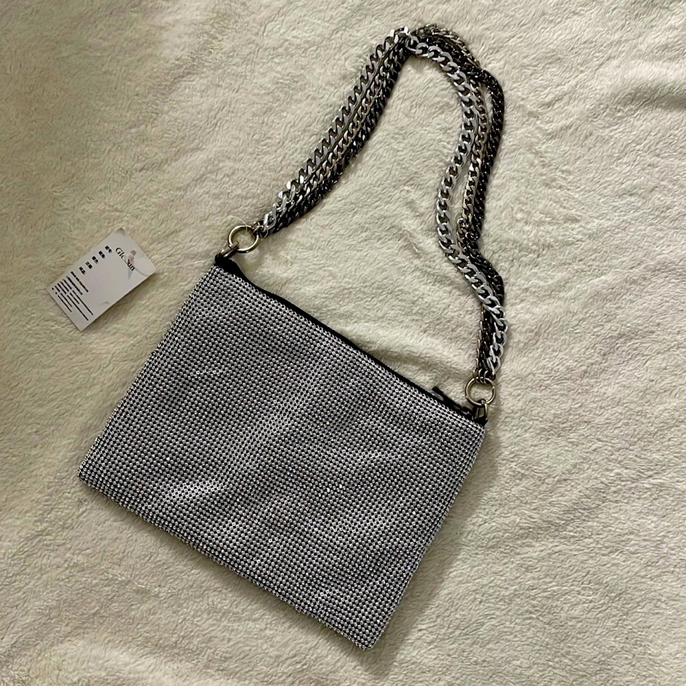 Chain link rhinestones womens purse